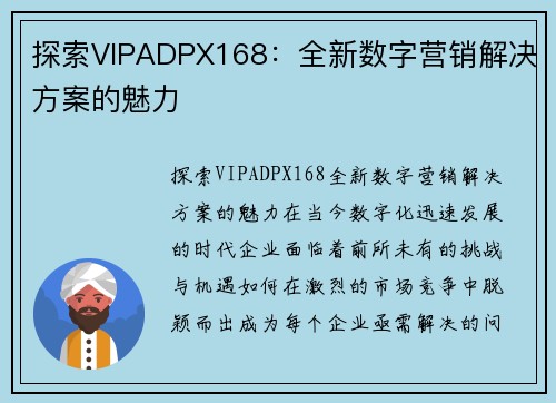 探索VIPADPX168：全新数字营销解决方案的魅力